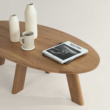 Oval Coffee Table | Solid Wood Coffee Table | White Oak Low Table | Minimalistic Design | Japandi Concept | MA COFFEE TABLE 