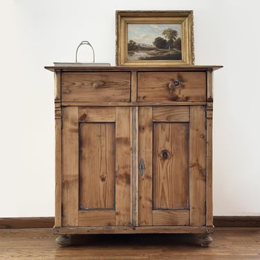 1880s Primitive Antique European Scrubbed Pine Jelly or Linen Cabinet 