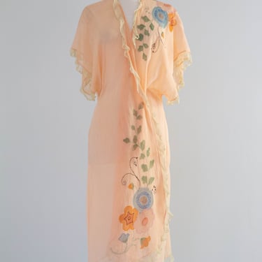 Ethereal 1920's Peach Cotton Voile Cover Up / OS