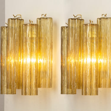 Set of 2 Wall sconce with Murano glass decorated smocked color Made in Italy, vintage style wall lamp with glass trunk 