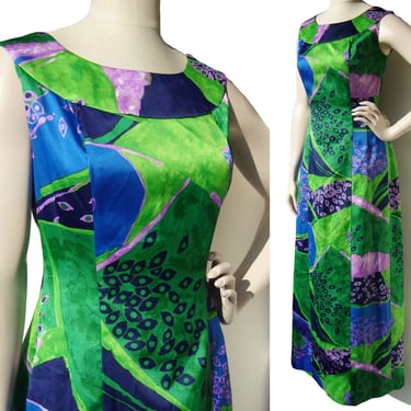 Vintage 60s Tori Richard Watteau Dress Hawaiian Gown L 