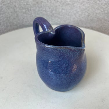 Vintage studio art pottery creamer pitcher heart shape glossy purple blue tones 