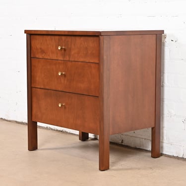 John Widdicomb Mid-Century Modern Walnut Three-Drawer Nightstand or Bachelor Chest, Newly Refinished