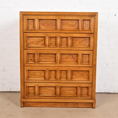 Drexel Mid-Century Modern Sculpted Walnut Highboy Dresser, 1960s