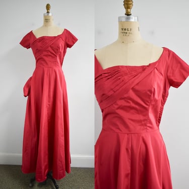 1940s/50s Murray Hamburger Raspberry Satin Evening Gown 