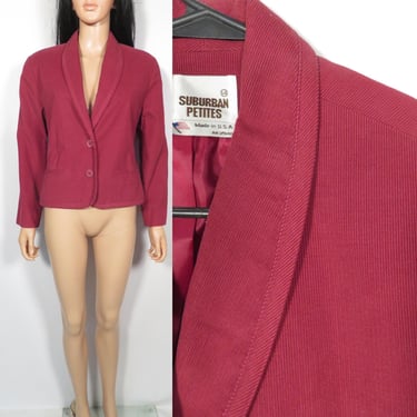 Vintage 80s Raspberry Corduroy Cropped Blazer Made In USA Size M/L 