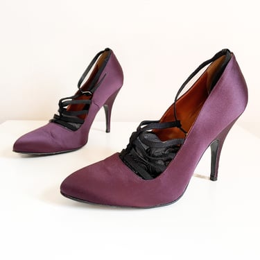 LANVIN purple / plum silk stiletto heels | French designer shoes, made in Italy, 39 1/2, fits @8.5M 