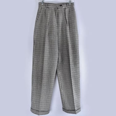 Neiman Marcus Houndstooth Wool LINED Trousers Pants Pleated Pleats Size 10 1980's Vintage N CLUB M Designer 