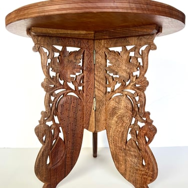 Sheesham Taj Mahal Table, Collapsible table,  Vintage Hand Carved Wood Table, Peacock Table, Indian Table, Engraved TabTable, Mini Table 
