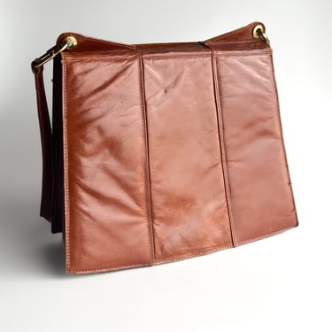 Vintage Tobacco Brown Leather Flat Bag