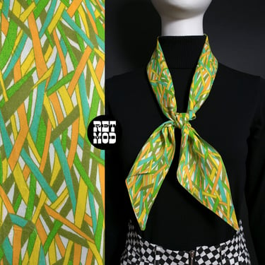 Mod Vintage 60s 70s Green Orange Yellow Patterned Neck Tie Scarf 