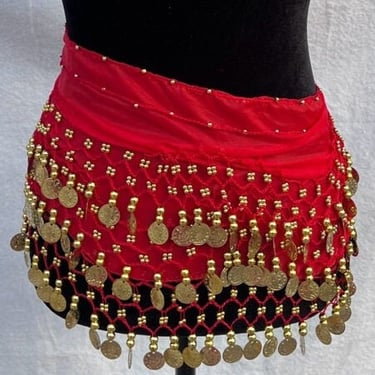 Red Coin Belt, Red Coin Belt, Scarf Belt, Belly Dancer Belt, Scarf Top, Chain Dangle Accessory, Red Coin Scarf, Red Belly Dancing Scarf 