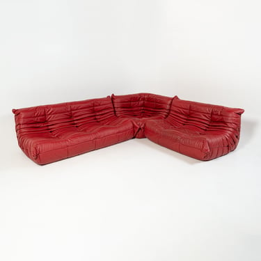 Original Michel Ducaroy Togo Sectional Three Piece Set in Red Leather 
