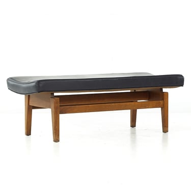 Jens Risom Mid Century Walnut Upholstered Bench - mcm 