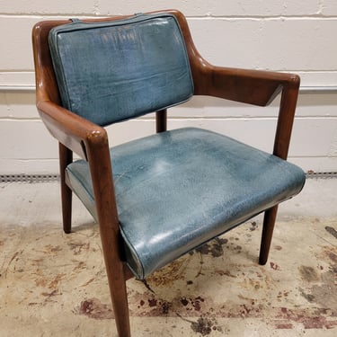 Early Mid Century Walnut and Leather Chair