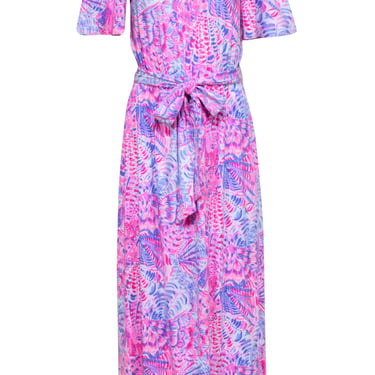 Lilly Pulitzer - Pink, Lavender, & Blue Print Off The Shoulder Maxi Dress Sz XS