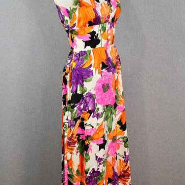 1960s Indorables of California Floral Maxi - Mid Century Mod - 60s Hostess Dress - Palm Springs 