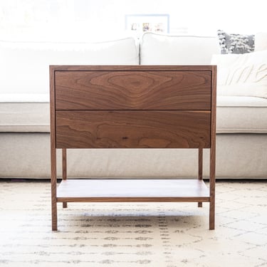 Modern Two Drawer Walnut Bedside Table and Nightstand 