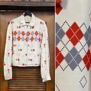 ジャケット・アウター 50s rayon gabardine jacket argyle Vintage 1950's Size XL “Campus” Diamond Argyle Gabardine