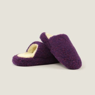 Fluffy Wool Slide Slippers - Violet