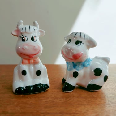 Vintage Cow Salt & Pepper Shakers | Blue Pink Cows | Taiwan ROC 