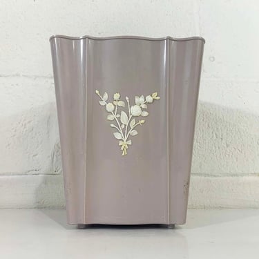 Vintage Rose Taupe Waste Basket Bathroom Trash Can Retro Storage Plastic Office Home Schwarz Prop Movie 90s Art Nouveau Revival 