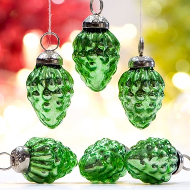 VINTAGE: 5pc Small Aged Thick Mercury Glass Pinecone Ornaments - Mid Weight Kugel Style Ornaments - Unique Find - SKU 
