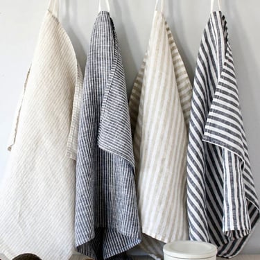 Striped Linen Tea Towel | Black Narrow Stripe
