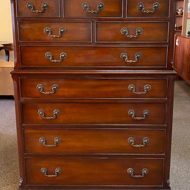 Item #DMC45 Mid 20th Century Solid Mahogany Highboy Chest of Drawers by Kindel c.1950
