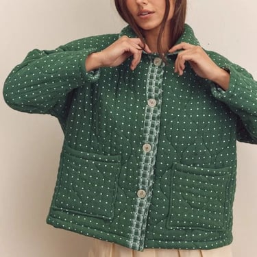 Amente Quilted Round Collar Jacket - Green