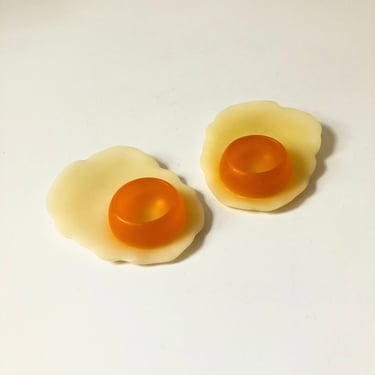 Resin Fried Egg Shaped Egg Cups or Candle Holders - Set of 2 