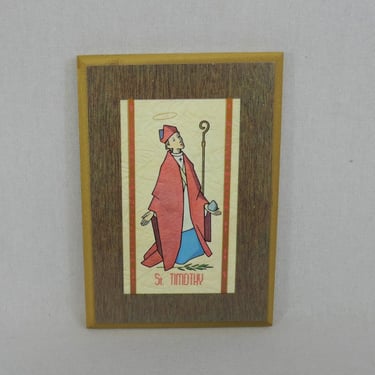 Vintage St. Timothy Wall Art - Small Plaque - Catholic Religious - Vintage Wall Hanging - 4" x 6" 
