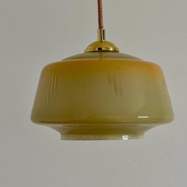 Vintage Yugoslavian Glass Pendant Light / Retro Begie Hanging Light / Kitchen Island Lighting / Ceiling Hanging Lamp / Yugoslavia / 1960s 