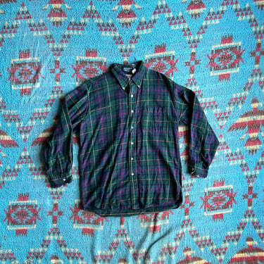 1990s LL Bean Plaid Button Up Shirt Made in USA 
