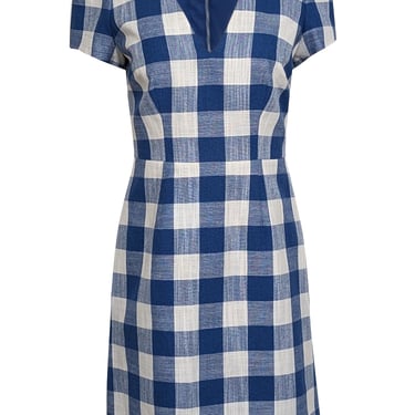 Milly - Blue & White Checkered V-Neckline Dress Sz 6