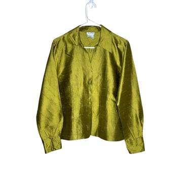 Vintage Allison Taylor Chartreus Green Duponi Silk Blouse, Size L 