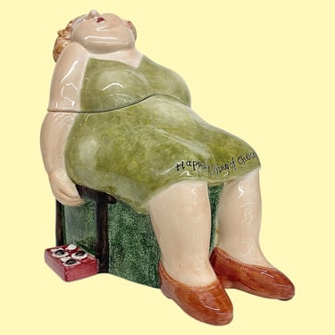 Vintage Erika Oller Cookie Jar Retro 2000s Y2K + House of Prill + Sleeping Woman + Happily Dying of Chocolate + Ceramic + Kitchen Storage 