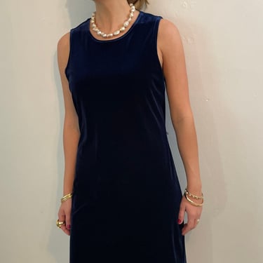 90s stretch velvet dress / vintage midnight blue stretch velvet sleeveless pullover tank dress | Medium 