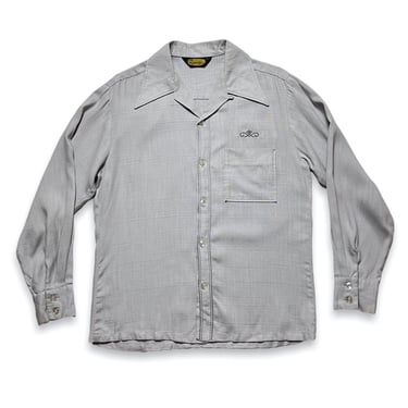Vintage 1960s DAVINCI Rayon Sport Shirt ~ size M ~ Loop Collar / Atomic Fleck ~ Gabardine / Gab ~ Rockabilly 