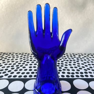 Vintage Cobalt Blue Glass Hand /  Hand Ring Display / Cobalt Glass Hand Jewelry Display / Ring Holder / Free US Shipping 