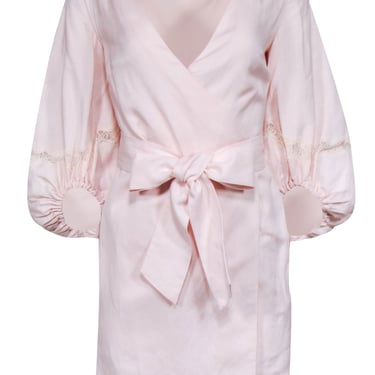 Club Monaco - Blush Pink Linen Blend Crop Sleeve Wrap Dress Sz 0