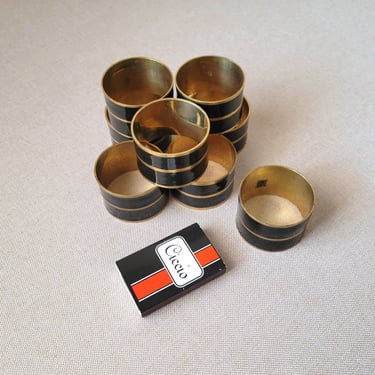 Set of 8 brass napkin rings Black enamel napkin holders Traditional dining Classic table decor Made in India 