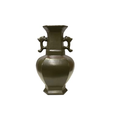Chinese Handmade Dark Olive Army Green Ceramic Accent Vase ws3403E 