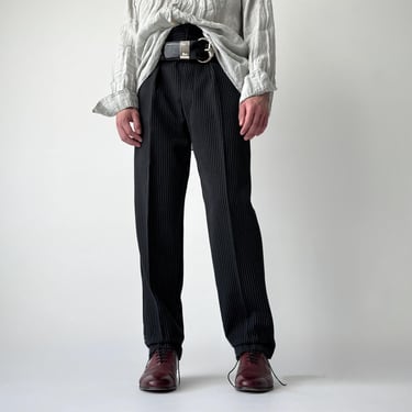 Vintage 80s Suspender Pinstripe Trousers/ 1980s High Waisted