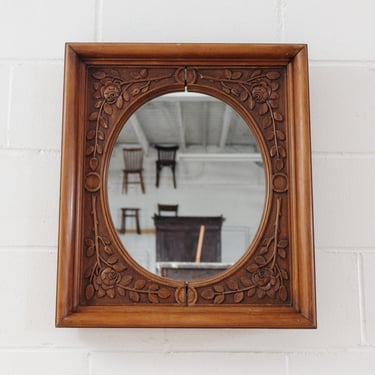 antique French Black Forest style carved walnut spindel mirror