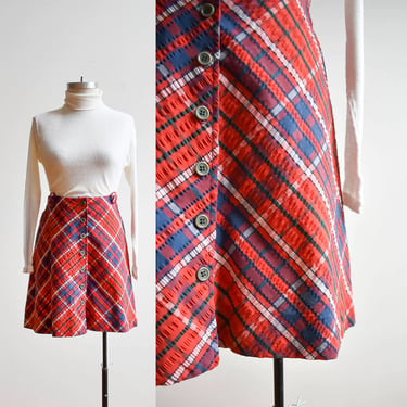 1970s Red Plaid A Line Skirt 