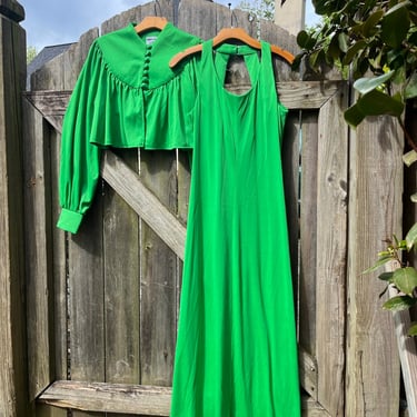 VTG 70s Green Dress/Jacket Set 