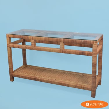 Woven Rattan and Rattan Wrapped 2 Tier Console Table