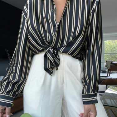 vintage pure silk ELLEN TRACY stripe contrast relaxed  blouse 