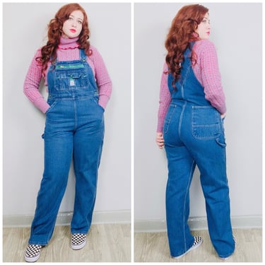 1990s Vintage Lady Liberty Dark Wash Overalls / 90s / Nineties Workwear Cotton Perfect Jumpsuit / Size Large - XL 